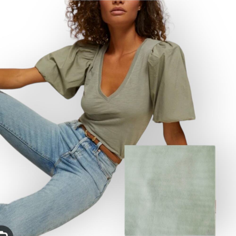 Nation LTD Optic White Traci Bubble Sleeve V-Neck Tee M NWT Bubble Sleeve Flirty